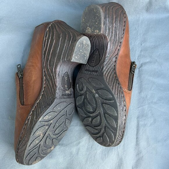 BORN Size 9.5 Brown Leather Clogs Elliot Shoes Double Zip Plain Toe - Picture 7 of 7